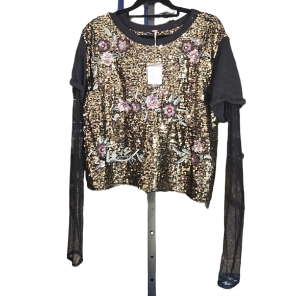 Free People Life of the Party Twofer Embellished Top, Size XL, Black Combo, NWT - Picture 4 of 7